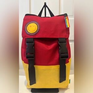 Red and Yellow Backpack with Smiley Patch